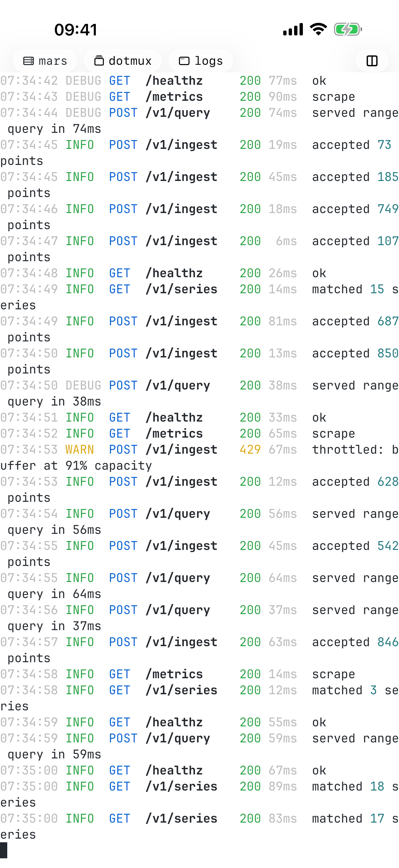 A dotMux terminal on iPhone rendered in a light color theme.
